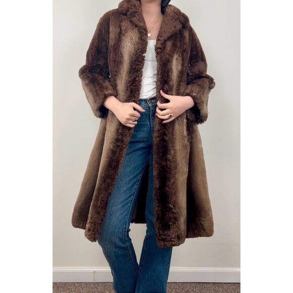 Vintage JB Johnson Brown Belted Genuine Goat Fur Coat - Picture 1 of 8